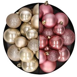 Foto van Kerstballen 60x stuks - mix oudroze/champagne - 4-5-6 cm - kunststof - kerstbal