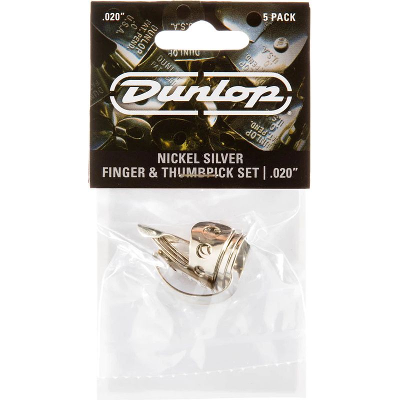 Foto van Dunlop 33p020 nickel silver finger & thumbpicks set vinger- en duimplectrums, 0.020-0.025 inch