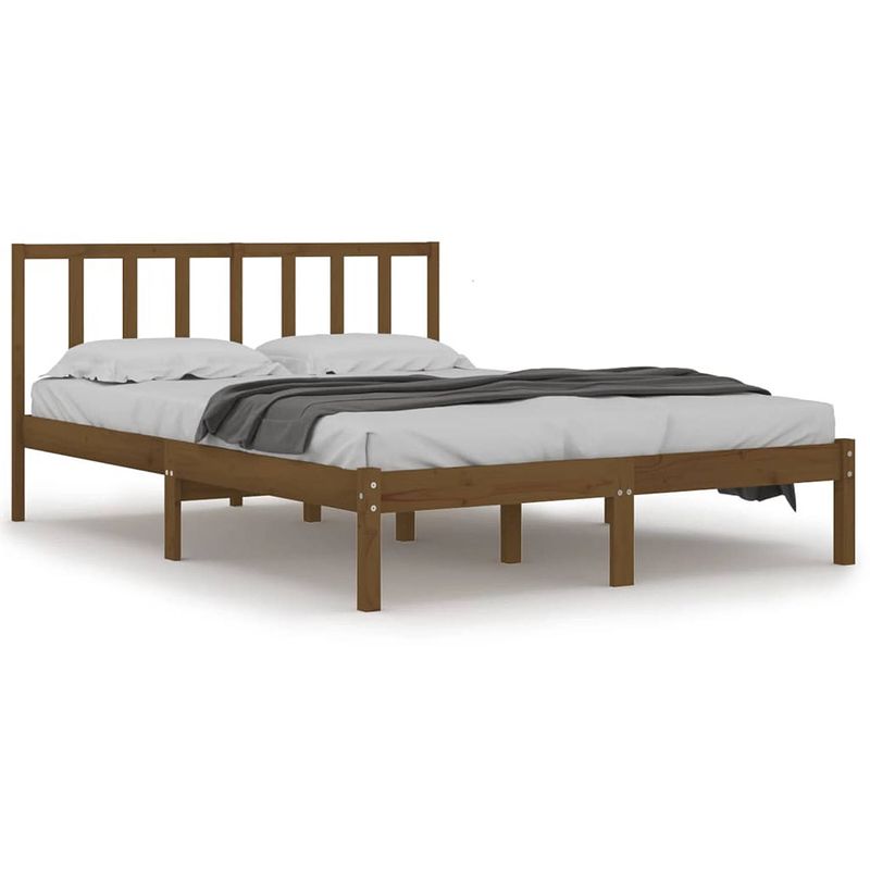 Foto van The living store houten bedframe - 146 x 205.5 x 100 cm - honingbruin