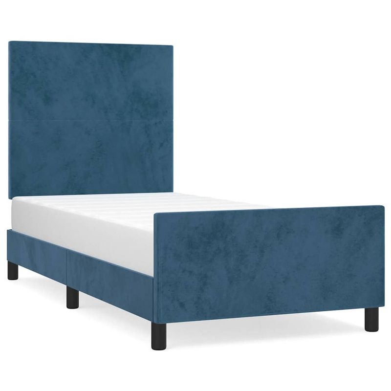 Foto van The living store bedframe donkerblauw - fluweel - verstelbaar hoofdeinde - multiplex lattenbodem - 203x103x118/128 cm