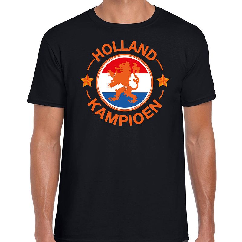 Foto van Zwart fan shirt / kleding holland kampioen met leeuw ek/ wk voor heren xl - feestshirts