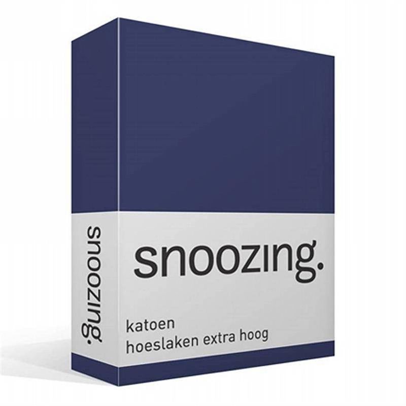 Foto van Snoozing - katoen - extra hoog - hoeslaken - 180x200 - navy