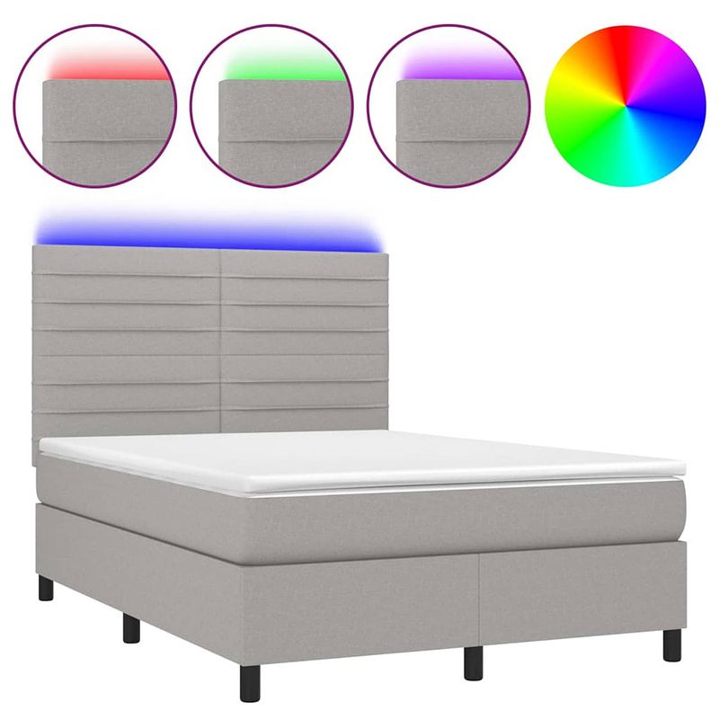 Foto van The living store boxspring bed - led - lichtgrijs - 193 x 144 x 118/128 cm - pocketvering matras - huidvriendelijke