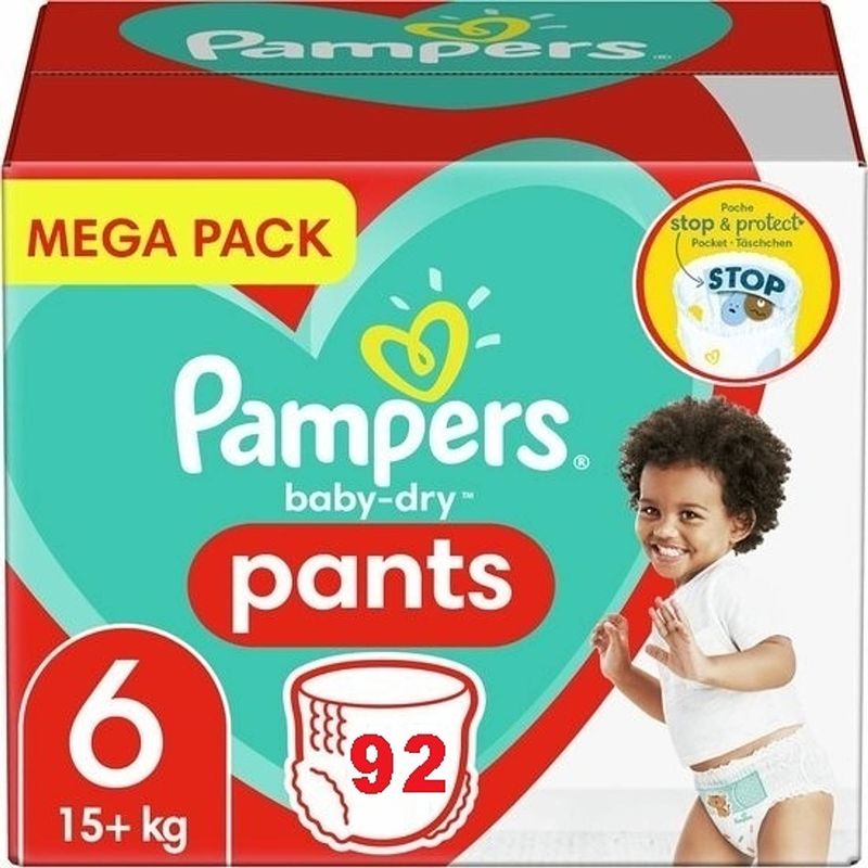 Foto van Pampers - baby dry pants - maat 6 - megapack - 92 luierbroekjes - 9/15 kg