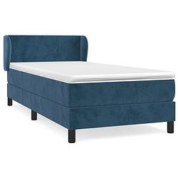 Foto van The living store boxspringbed - fluweel - donkerblauw - 90x190cm - met verstelbaar hoofdbord - pocketvering matras en