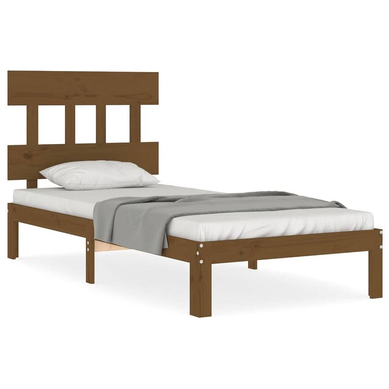 Foto van The living store massief grenenhouten bedframe - 203.5 x 93.5 x 81 cm - multiplex lattenbodem