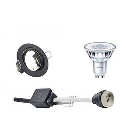 Foto van Led spot set - gu10 fitting - inbouw rond - mat zwart - kantelbaar ø83mm - philips - corepro 830 36d - 4.6w - warm wit