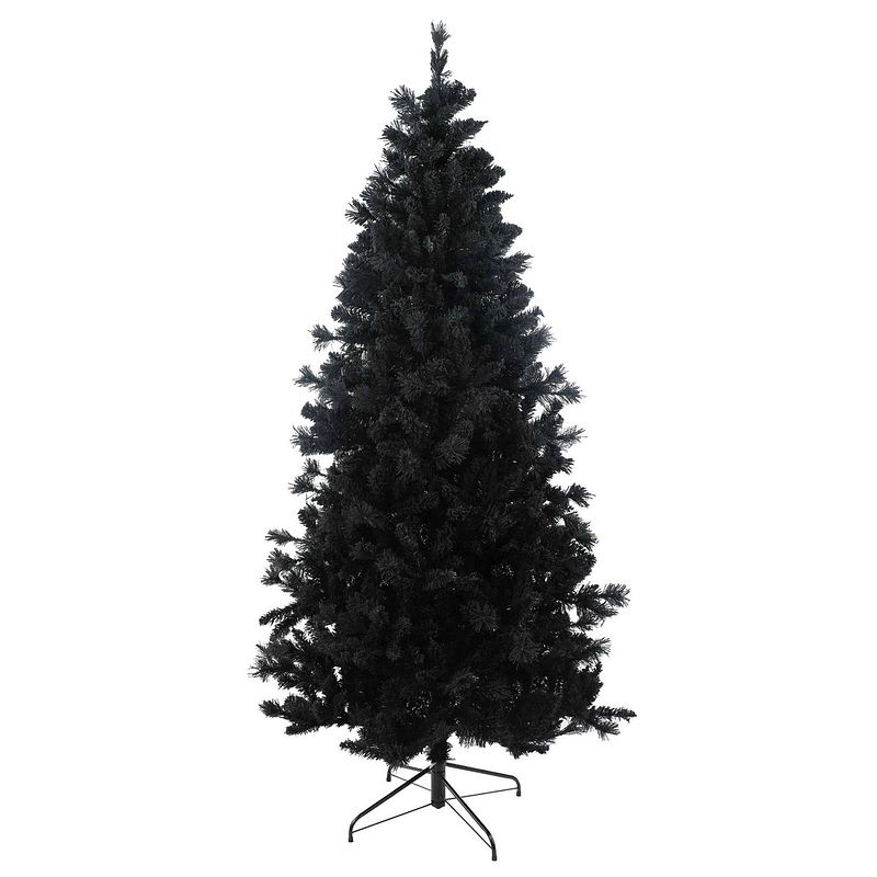 Foto van Teddy black kunstkerstboom - 210 cm - zwart - ø 107 cm - 910 tips - metalen voet