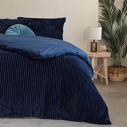 Foto van Dekbedovertrek teddy rib - tweepersoons (200x220 cm) - navy microvezel - dessin: effen, patroon - fresh & co - dekbed-discounter.nl