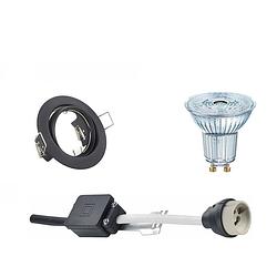 Foto van Led spot set - osram parathom par16 930 36d - gu10 fitting - dimbaar - inbouw rond - mat zwart - 3.7w - warm wit 3000k -