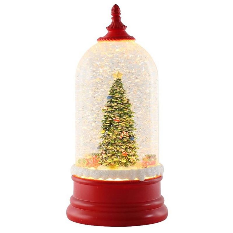 Foto van Peha lantaarn stolp kerstboom led 26 cm glas rood/transparant