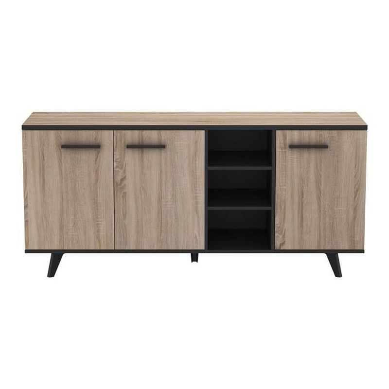 Foto van Wayne modern laag dressoir geborsteld eiken decor en mat zwart - l 160,7 cm