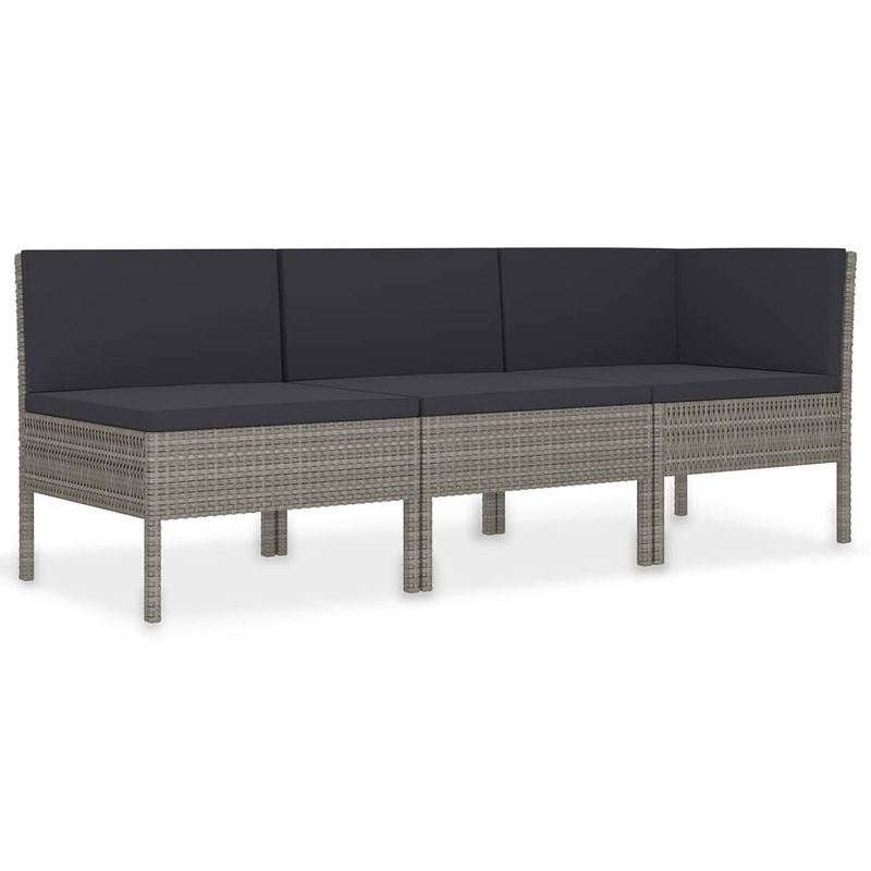 Foto van Vidaxl 3-delige loungeset met kussens poly rattan grijs