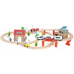 Foto van Houten speelgoed treinset 89 delig met trein - treinspeelgoed