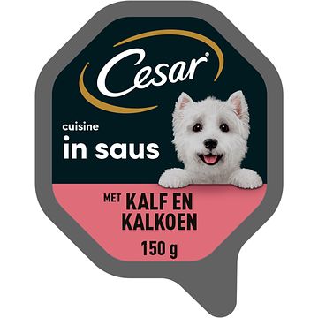 Foto van Cesar cuisine maaltijdkuipje kalf & kalkoen in saus hondenvoer 150g bij jumbo