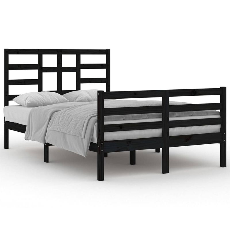 Foto van The living store bedframe - hout - 205.5 x 126 x 104 cm - grenenhout - stabiel - zwart