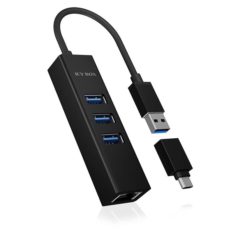 Foto van Icy box ib-hub1419-lan usb 3.2 gen 1-hub 4 poorten zwart