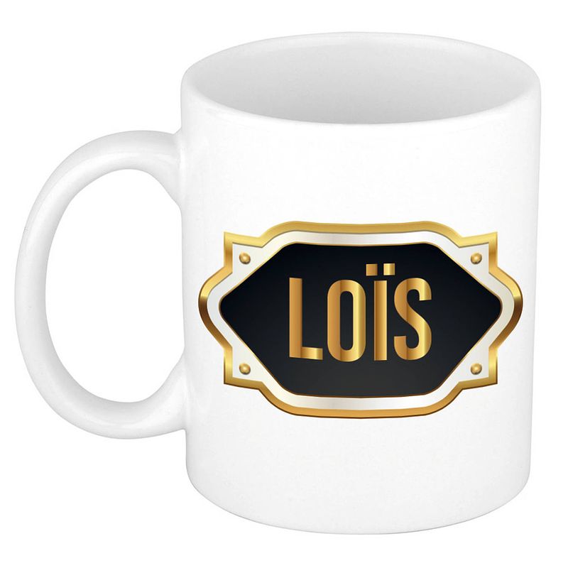 Foto van Naam cadeau mok / beker lois met gouden embleem 300 ml - naam mokken