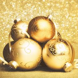 Foto van 60x stuks kerst thema tafel servetten golden baubles 33 x 33 cm - feestservetten