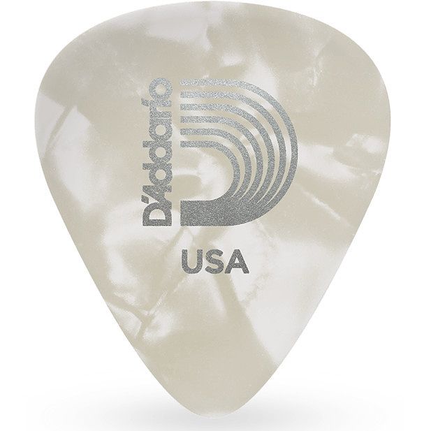 Foto van D'saddario 1cwp7-10 white pearl celluloid plectra 10 pack extra heavy