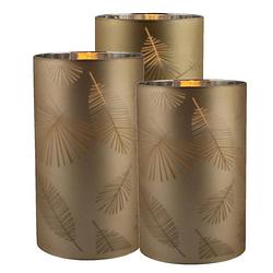 Foto van 3x stuks luxe led kaarsen in goud bladeren glas h10 cm, h12,5 cm en h15cm - led kaarsen