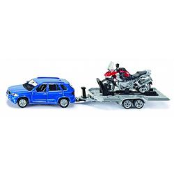 Foto van Siku bmw x5 met bmw r1200 gs motor op trailer blauw/rood (2547)