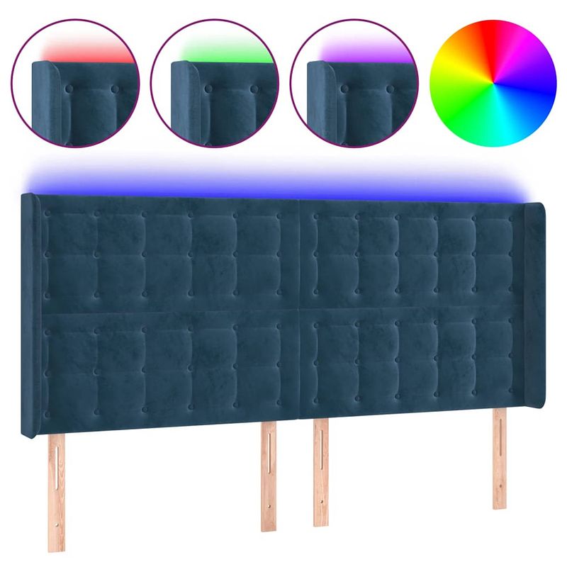 Foto van The living store hoofdbord donkerblauw stof - 203 x 16 x 118/128 cm - led-verlichting - verstelbare hoogte -