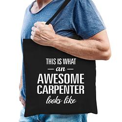 Foto van Awesome carpenter / geweldige timmerman cadeau tas zwart voor dames en heren - feest boodschappentassen