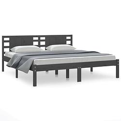 Foto van The living store houten bedframe - grijs - 205.5 x 206 x 100 cm - massief grenenhout