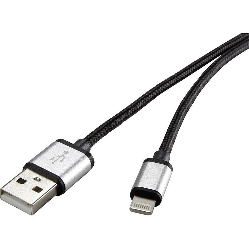 Foto van Renkforce usb-kabel usb 2.0 usb-a stekker, apple lightning stekker 3.00 m donkergrijs gesleeved rf-4683966