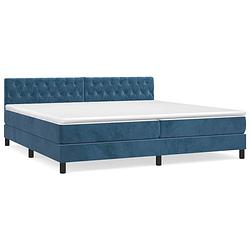 Foto van The living store boxspring bed - donkerblauw - 203x200x78/88 cm - fluweel - verstelbaar hoofdbord - pocketvering matras