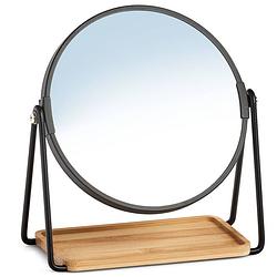Foto van Make-up spiegel metaal/bamboe 17,5 x 20,5 cm - make-up spiegeltjes