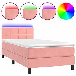 Foto van Vidaxl boxspring met matras en led fluweel roze 100x200 cm