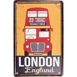 Foto van Clayre & eef wanddecoratie 20x30 cm geel rood metaal london england muurdecoratie wandversiering tekstbord