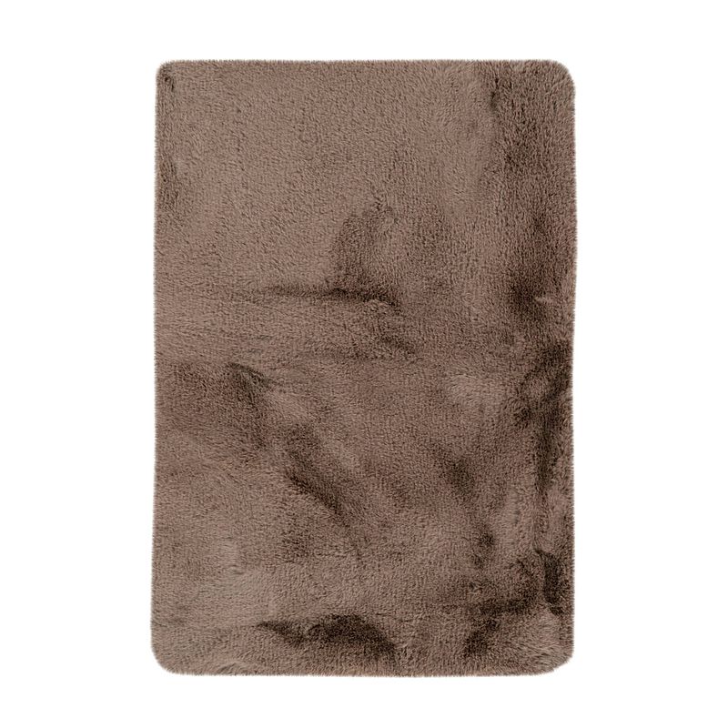 Foto van Kayoom - hoogpolig badkamer tapijt - wasbaar - donkerbeige - 70 x 130cm - antislip - douchemat - badmat - wc mat