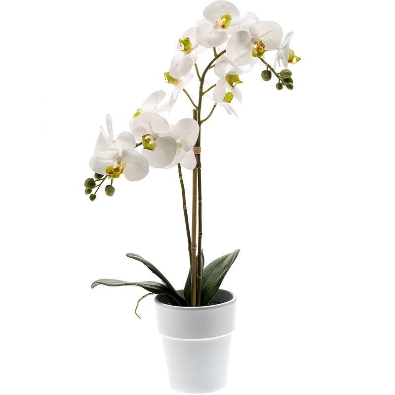 Foto van Witte orchidee kunstplant in kunststof pot 65 cm - kunstplanten