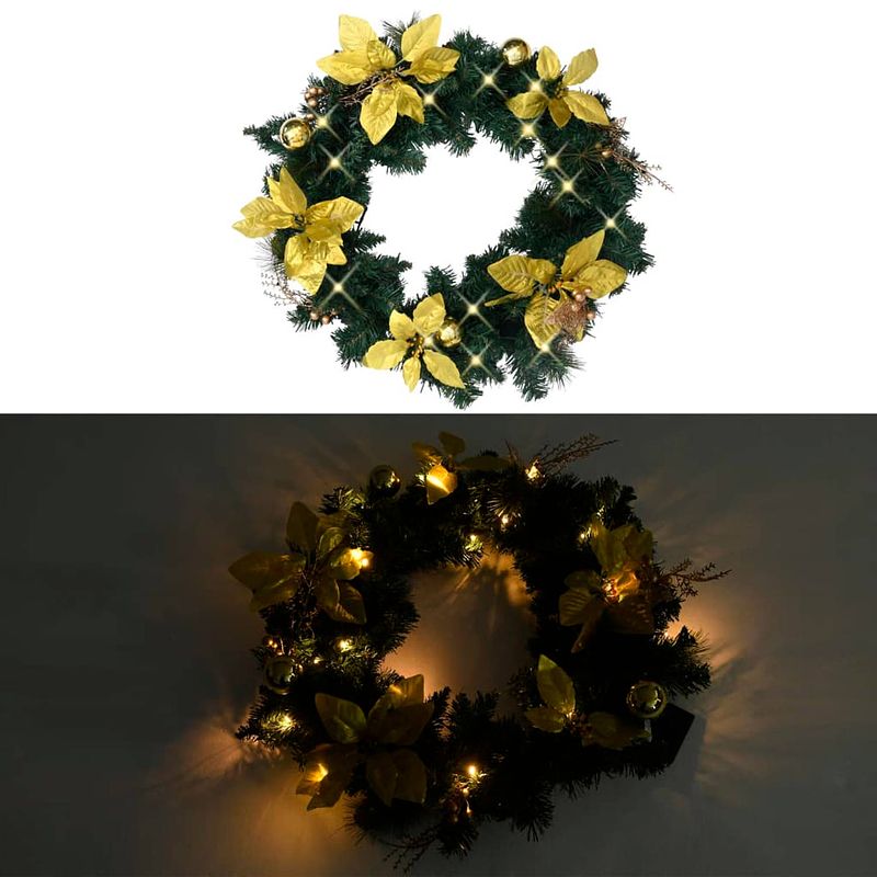 Foto van Infiori kerstkrans met led lampjes 60 cm pvc groen