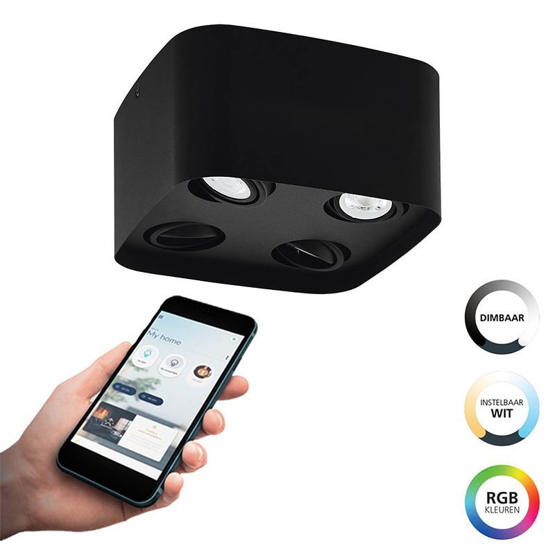 Foto van Eglo connect.z caminales-z smart plafondlamp - gu10 - 24 cm - zwart - instelbaar rgb & wit licht - dimbaar - zigbee