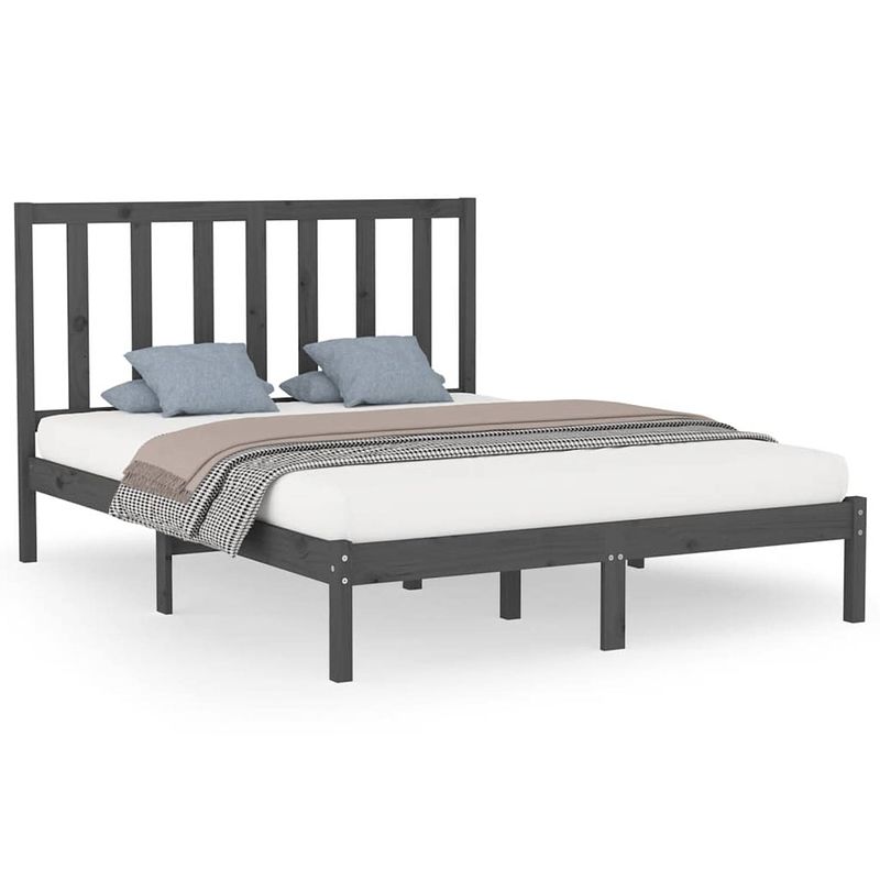 Foto van The living store houten bedframe - - bedden - 205.5 x 146 x 100 cm - grijs