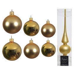 Foto van Groot pakket glazen kerstballen 50x goud glans/mat 4-6-8 cm met piek mat - kerstbal