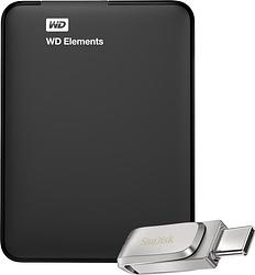 Foto van Wd elements portable 1tb + sandisk ultra dual drive 3.1 luxe 128gb