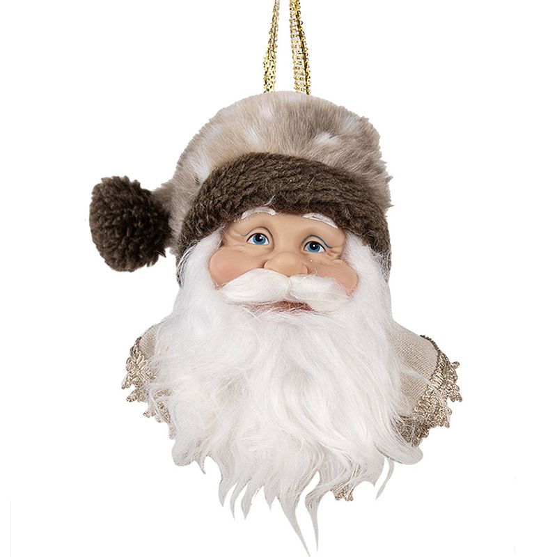 Foto van Haes deco - kersthanger kerstman 10x9x28 cm - bruin - kerstdecoratie, decoratie hanger, kerstboomversiering