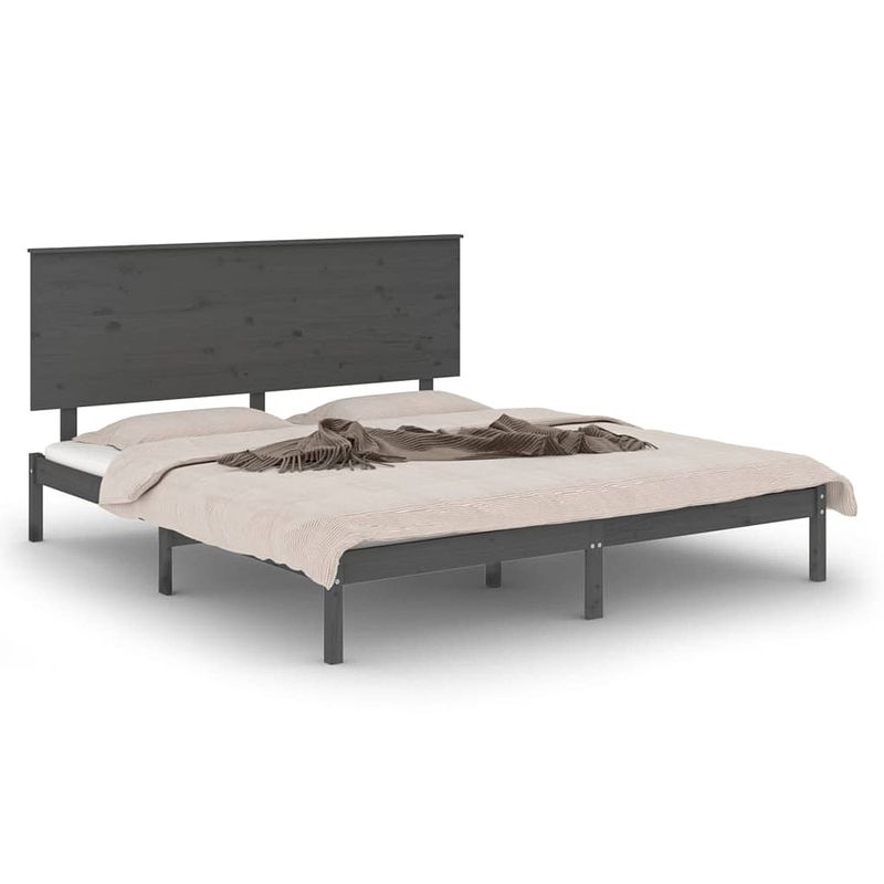 Foto van The living store bedframe massief grenenhout - grijs - 205.5 x 155.5 x 93.5 cm - king size