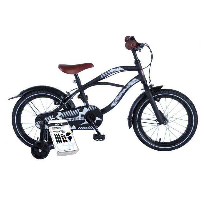 Foto van Volare kinderfiets black cruiser - 16 inch - zwart - twee handremmen - inclusief ways bandenplakset