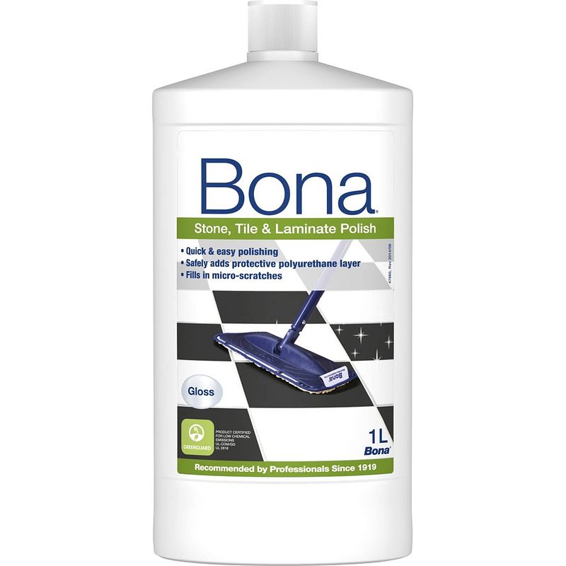 Foto van Bona harde vloer, tegel- & laminaat polish - 1 liter - pvc polish - pvc vloer onderhoud - beschermend - glansherstellend