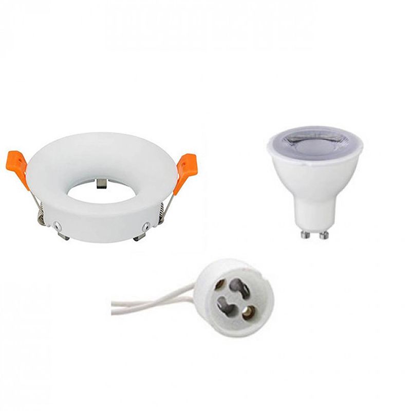 Foto van Led spot set - gu10 fitting - dimbaar - inbouw rond - mat wit - 6w - helder/koud wit 6400k - ø85mm