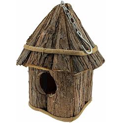 Foto van Bmpdesign - vogelhuis - gemaakt van boomschors - hangend en staand te gebruiken - h27 x d18 cm - vogehuisje