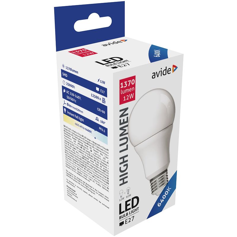 Foto van Avide led globe a60 12w e27 180° cw