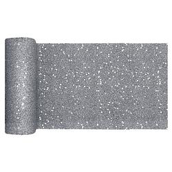 Foto van Kerst thema tafelloper op rol - zilver glitter - smal 18 x 500 cm - polyester - tafellakens