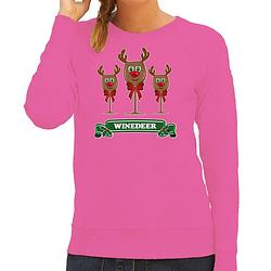 Foto van Bellatio decorations foute kersttrui/sweater dames - winedeer - roze - wijn - rendier - rudolf xs - kerst truien